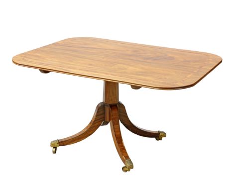 A REGENCY MAHOGANY AND ROSEWOOD BANDED TILT-TOP BREAKFAST TABLE, STAMPED WILKINSON, LUDGATE HILL, the rectangular top with ro