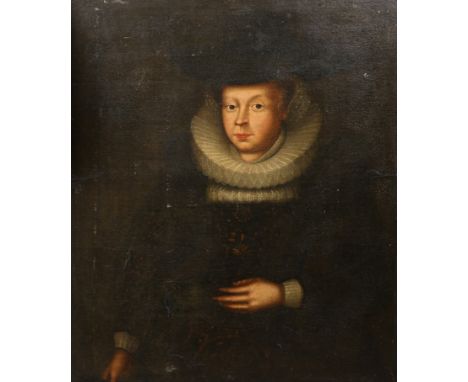 SCOTTISH SCHOOL (17TH CENTURY), PORTRAIT OF A LADY, oil on canvas, stencils to stretchers, framed. 77cm by 65cmProvenance: Th