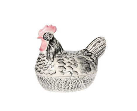 A HEN EGG TUREEN, 20th Century, decorated in black with a pink comb, Price Kensington printed mark.&nbsp;Length 26cm