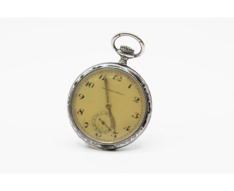 A TAVANNES POCKET WATCH. Circular ivory dial with black and red 24 hour arabic index and gilt sword hands, sub seconds dial a