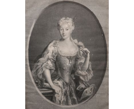 A GROUP OF EIGHT 18TH CENTURY PORTRAIT ENGRAVINGS, including two after Romney, various sizes, all framed.Provenance: The Keit