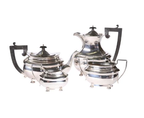 A GEORGE V SILVER FOUR-PIECE TEA SERVICE, J. GLOSTER LTD, BIRMINGHAM 1928 AND 1929, comprising teapot, hot water jug, cream j