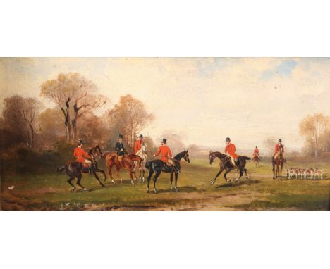 R*** STONE (LATE 19TH/EARLY 20TH CENTURY), HUNTING SCENES, A PAIR, each signed lower right, oils on board, in gilt compositio