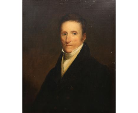 BRITISH SCHOOL (MID 19TH CENTURY), PORTRAIT OF A GENTLEMAN WEARING A WHITE CRAVAT, oil on canvas, framed. 74cm by 61.5cmProve