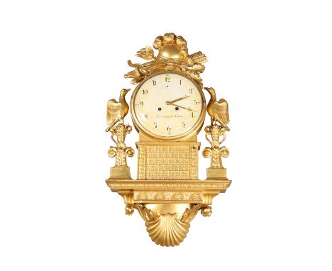 A SWEDISH EMPIRE GILTWOOD REPEATER WALL CLOCK, EARLY 19TH CENTURY, SIGNED JON CEDERLUND, STOCKHOLM, two-train bell striking m