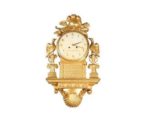 A SWEDISH EMPIRE GILTWOOD REPEATER WALL CLOCK, EARLY 19TH CENTURY, SIGNED JON CEDERLUND, STOCKHOLM, two-train bell striking m