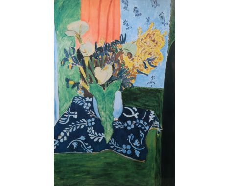 AFTER HENRI MATISSE (1869-1954), BLUE VASE WITH FLOWERS, print, framed. Image 73cm by 48cm