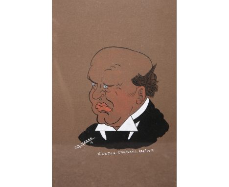 C*** R*** MAREE, SIX POLITICAL CARTOON PORTRAIT SKETCHES, of Winston Churchill Esq., MP, Bonar Law Esq., MP, Sir Edward Carso