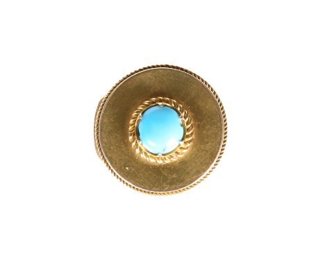 A RUSSIAN TURQUOISE MOUNTED GOLD STUD OR BUTTON, LATE 19th CENTURY, circular, centred by a turquoise cabochon, stamped marks,