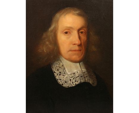 SCOTTISH SCHOOL (17TH CENTURY), PORTRAIT OF A CLERIC WEARING A SQUARE LACE COLLAR, oil on canvas, framed. 45.5cm by 35.5cmPro