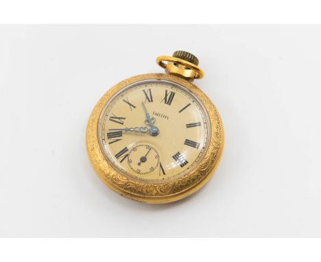 A GILT METAL SMITHS POCKET WATCH. Circular champagne dial with roman index and sub seconds dial at 6 o'clock position, case m