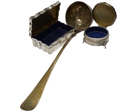 Two George V silver mounted trinket boxes, including rectangular by A &amp; J Zimmerman &amp; Co, 10.7cm, together with a whi