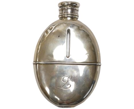 A Victorian silver oval pocket flask, John Linegar, Birmingham, 1872, 12.8cm. Condition - poor