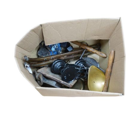 A set of Salter scales and sundry metalware. Condition - poor to fair