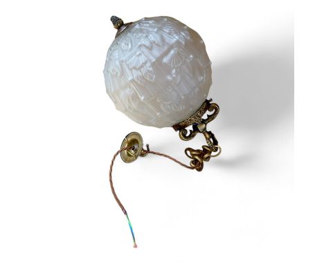 A large French globe pendant with bronze mount, early 20th century, wired, globe including mount 40cm high, diameter 28cm. Co
