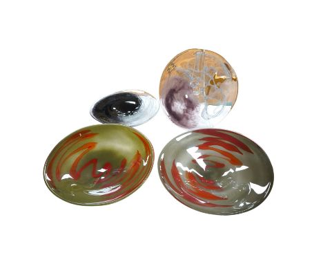 Four large Svaja art glass dishes, largest 49cm in diameter. Condition - good