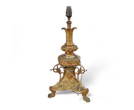 A gilt metal table lamp, 56cm high. Condition - good.