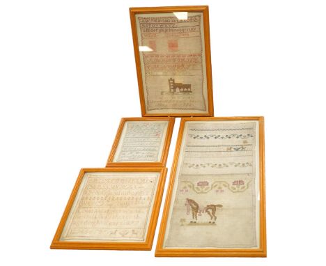 Four 19th century needlework samplers, one by Ellen Anna Waite, 1878 and three by Louisa Harriet Waite dated 1877, 1880 and 1