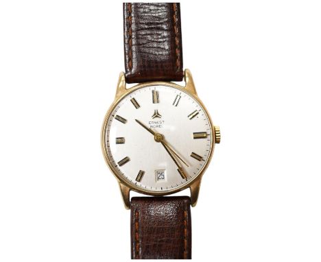 A gentleman's 9ct gold Ernest Borel manual wind wrist watch, with baton numerals and date aperture, case diameter 31mm, on a 