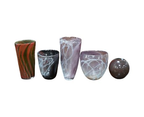 Five large 20th century Svaja coloured ‘Art Glass’ vases, tallest 40cm high. Condition - good