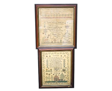 Two mid 19th century samplers worked by Elizabeth White, one dated 1842 aged 8 years, the other 1844 aged 11 years, both work