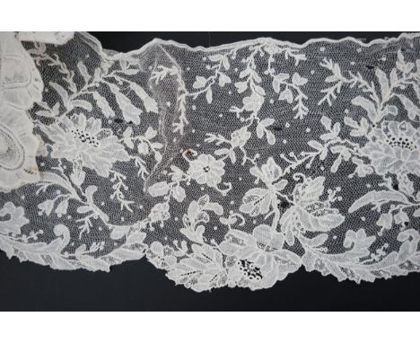 A wide length of Brussels bobbin lace trimming and a smaller narrower length of Brussels Point de gaze needle lace, Brussels 