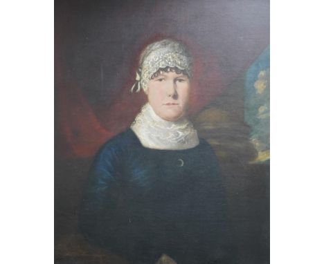 Attributed to Ozias Humphry (1742-1810), oil on canvas, portrait of a lady, label verso, 75x62cm. Condition - fair to good.