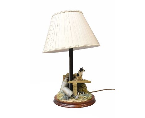 Border Fine Arts Table Lamp 'In the Shade' (Border Collie Pups), model No. B0218 by Ray Ayres, on wood base (with associated 
