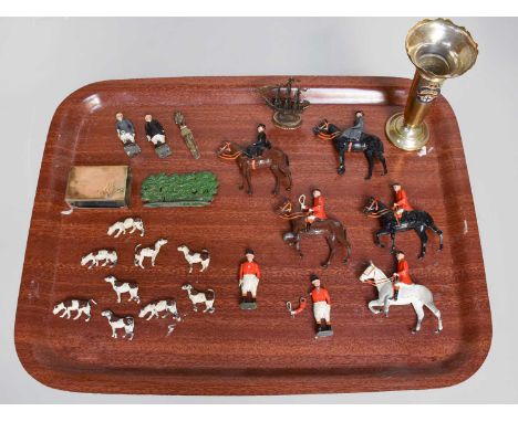 A Set of Britains Cold Painted Lead Hunting Figures, together with a childs silver book mark with teddy bear terminal, a matc