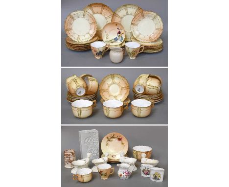 A Royal Worcester Porcelain Blushware Tea Service, a similar example painted with flowers, four Royal Worcester white glazed 