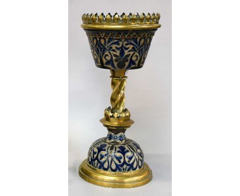 A Doulton Lambeth Stoneware Oil Lamp Base, with brass mounts