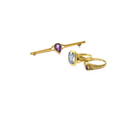 A Small Quantity of Jewellery, comprising of a synthetic blue spinel ring, stamped '750', finger size J1/2; a 9 carat gold am