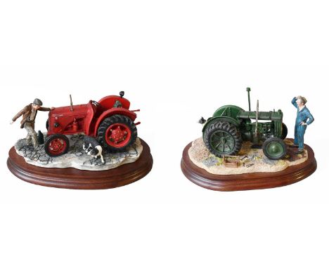 Border Fine Arts 'Kick Start' (David Brow Cropmaster Tractor, Farmer and Collie), model No. B0541 and 'Won't Start' (Tractor,