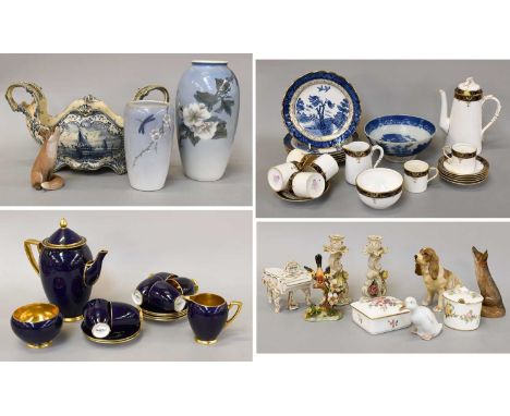 British and European Ceramics, including Royal Copenhagnen vases and fox model, Carltonware coffee set, similar Royal Worcest