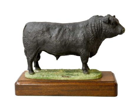 Shebeg Isle-of-Man Aberdeen Angus Bull, by Harper, on wood plinth