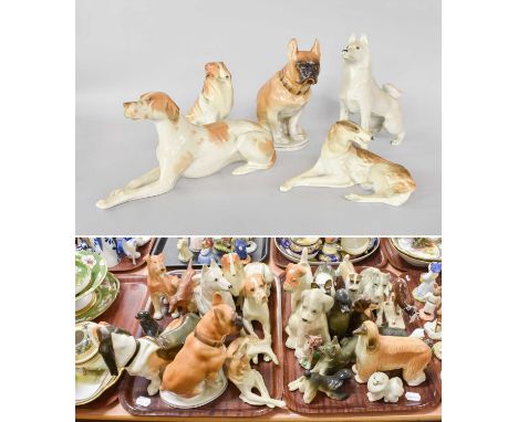 Lomonosov Porcelain and Other Russian Ceramic Animals, mainly dogs (two trays)
