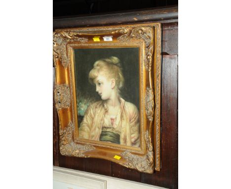 Half length portrait print of a young girl in ornate giltwood frame