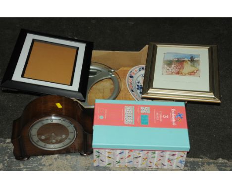 Box of vintage oak mantle clock, Enchanted storage boxes, pictures, DVD RW recorder