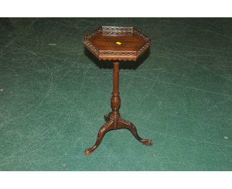 Mahogany tripod with hexagonal galleried top 