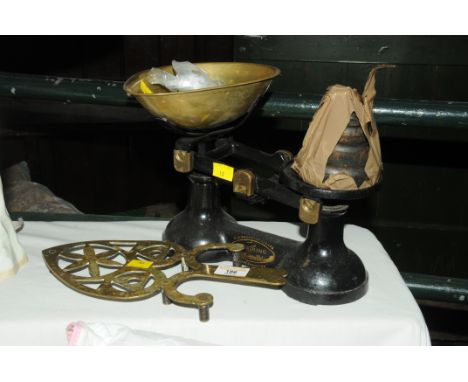 Brass stand and Viking scales and weights 
