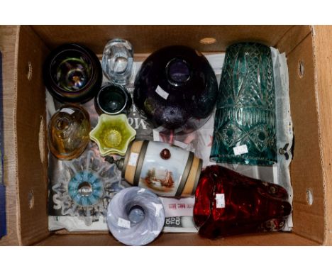 A mixed collection of Art glass, antique glass and decorative glass, including candle and oil lamp shades (12) some signed an
