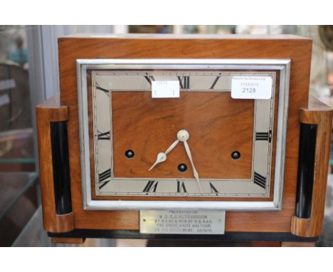 An Art Deco Garrards mantle clock with 1941 RAF connections, pendulum driven 