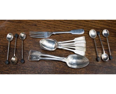 Silver flatware including coffee bean spoons, forks etc, 8.85 ozt approx.