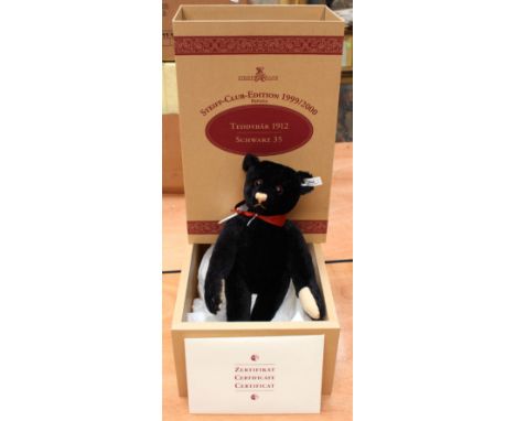 A boxed Steiff limited edition, Steiff Club 1999 black mohair teddy bear 1912 replica, no .1007, model no. 420160, with certi