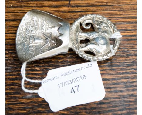 A Dutch silver caddy spoon with elephant handle, bearing London  import marks for Berthold Muller 1911 