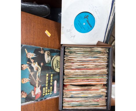 A good collection of 45s/7 inch records in box and others including The Who, Rolling Stones EPs, Two Tone, The Ivy League sig