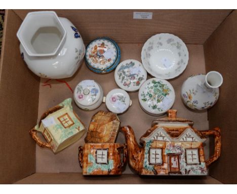 A three piece cottage tea service 'Keele Street Pottery' Aynsley china, Wedgwood etc, trinket pots and covers (11) 