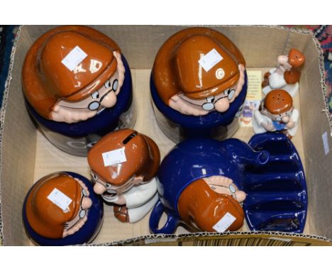 Wade 'Tetley' advertising biscuit jars, cruet, toast rack, teapot, money box, preserve jar (8) 