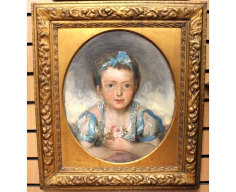 A Victorian oval oil portrait of a girl 