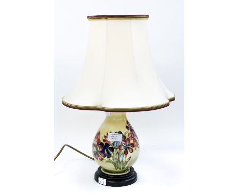 Walter Moorcroft, a 'Wildflower' lamp, circa 1950, re-mounted and fitted by Moorcroft on modern base with Moorcroft shade, ba